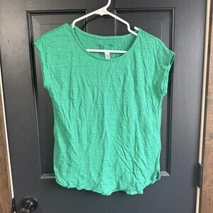 Sigrid Olsen Top Womens Small Green Short Sleeve 100% Linen Beachy Simple